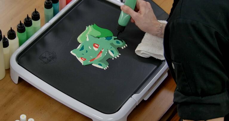 Bulbasaur pancake art step 6.3: Make sure you don't miss any spots; bulbasaur's whole body should be filled!