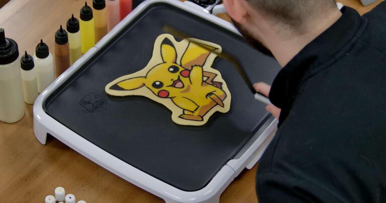 Pikachu Pancake Art step 9.3: ...and voila! Your Pikachu pancake art is flipped! Just look at that!