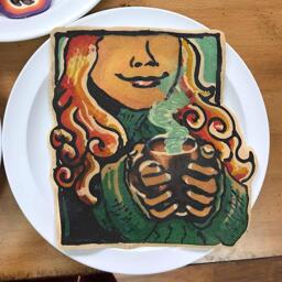 Enjoying Cocoa Pancake Art